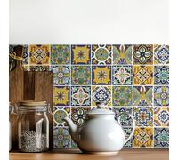 meihea 30 Pcs Moroccan Tile Stickers Peel and Stick Backsplash - Self-Adhesive Vintage Wall Decals for Kitchen & Bathroom - 4x4 Inch Decorative Removable