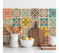 meihea Vintage Moroccan Bohemian Tile Stickers 30 PC Pack - Self-Adhesive PVC Waterproof Wall Decals Kitchen Bathroom Backsplash Decor - 4x4 Inch