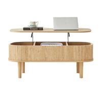 Meihkkud Modern Lift Top Coffee Table with Storage, Oval Wood Coffee Table with 3 Hidden Compartment, Perfect for Small Living Rooms(39.3in)