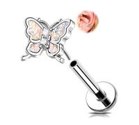 MeIighting 16G Butterlfy Threadless Helix Stud, Stainless Steel 316L Flat Back Earring, Cartilage Piercing Jewelry Clear CZ Lobe Tragus Piercing for Women 6/8 mm, 16G6mm, Stainless Steel, cubic