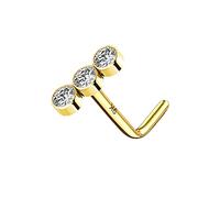 MeIighting 9ct & 14ct Yellow Gold Nostril Piercing Stud 20G Nose Ring Piercing L Shaped Nose Stud Round CZ Screw Nose Ring Piercings Gold Nose Bone