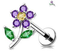 MeIighting Flower Helix Earring 16G Internally Threaded Cartilage Earring Stainless Steel 316L CZ 8 mm Flat Back Earring Tragus Stud Conch Earring for Women, 16G8mm, Stainless Steel, Cubic Zirconia