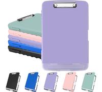 Meiikun Clipboard with Storage Clip Boards 8.5x11 Clipboards Plastic Cute Nursing Clipboard Folder with Pen Holder Folio Organizer Binder Clips for School Kids Teacher, Work (Light Purple)