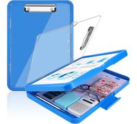 Meiikun Clipboard with Storage, Clip Boards 8.5x11 with Dual Storage, Plastic Clipboards Clear Visible Dry Erase Top Panel, High Capacity Clip Board Organizer for Work School Office (Blue)
