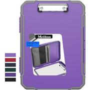 Meiikun Clipboard with Storage, Rugged Shockproof Protective, Internal Pen Pouch & Metal Clip, Heavy Duty Plastic Clip Boards 8.5x11, High Capacity Contractor Folder for School Office (Light Purple)