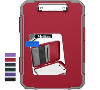 Meiikun Clipboard with Storage, Rugged Shockproof Protective, Internal Pen Pouch & Metal Clip, Heavy Duty Plastic Clip Boards 8.5x11, High Capacity Contractor Folder for School Office (Red)