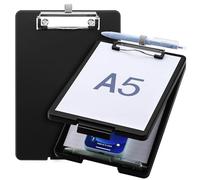 Meiikun Small Clipboard with Storage, A5 Clipboards with Pen Holder, Half Letter Clip Boards 6x9 Mini Plastic Clipboard with Low Profile Clip for Classroom, School, Office Supplies (Black)