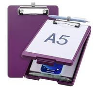 Meiikun Small Clipboard with Storage, A5 Clipboards with Pen Holder, Half Letter Clip Boards 6x9 Mini Plastic Clipboard with Low Profile Clip for Classroom, School, Office Supplies (Purple)