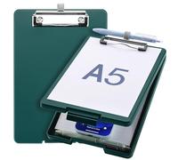 Meiikun Small Clipboard with Storage, A5 Clipboards with Pen Holder, Half Letter Clip Boards 6x9 Mini Plastic Clipboard with Low Profile Clip for Classroom, School, Office Supplies (Emerald)