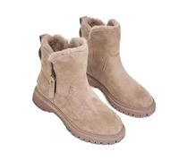 MEIION Grace Snow Boots - Warm & Cosy Leather Winter Boots with Real Wool Lining, Brown, 8.5 UK