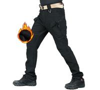 MEIION The True Tailor Work Fleece Lined Waterproof UtilityTrousers Pants Men's Water Resistant Tactical Cargo Pants - Lightweight Flex Ripstop Trousers with Multi Pockets for Adventures Black