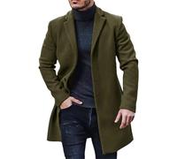 MEIION Theo Semi Formal Single Breasted Retro Trench Coat Men's Casual Trench Coat Lapel Medium Length Trench Coat Single Breasted Top, Green, L