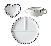 Meiiron Ceramics Dinnerware Set, 8" Divided Plates for Adults Portion Control Plate/ 4" Soup Bowls with Handles /4" Heart Shaped Deep Salad Bowls (Color : 3Pcs)