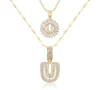 MEIITRUE Letter Necklace 14k Gold Plated Bling Dainty Necklaces Trendy Chunky Custom Name Necklace Personalized Round Circle Pendant Zirconia Letters Name Crystal Jewelry Gifts for Women, One Size