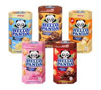 Meiji Hello Panda Assorted Pack 50g x 5 - Fun Filled Chocolate Biscuits (Chocolate, Milk, Strawberry, Caramel, Double Choco) | Japanese Snack Box | Sweet Treat Biscuits for Kids & Adults