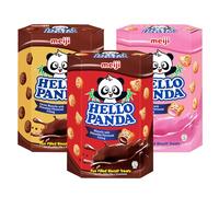 Meiji Hello Panda Biscuits 260g x 3 - Mixed Pack with Chocolate, Strawberry & Double Chocolate - Fun Filled Crunchy Biscuits