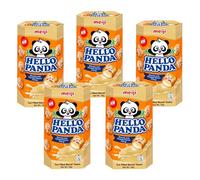 Meiji Hello Panda Caramel 50g x 5 - Fun Filled Caramel Cream Biscuits Snack Pack, Japanese Biscuits, Sweet Treats for Kids & Adults