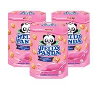 Meiji Hello Panda Strawberry Biscuits 260g x 3 Packs - Fun, Crunchy Biscuits Filled with Smooth Strawberry Cream