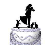 Meijiafei Groom Hold Bride with 3 Cat Wedding Party Acryilc Cake Topper