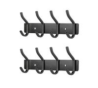 MEIJO Coat Hooks Wall Mounted, Coat Rack Wall Mounted Stainless Steel with 4 Hooks Heavy Duty Coat Hooks for Door, Bedroom, Bathroom, Kitchen(Balck, 4 Hooks, 2Pack)