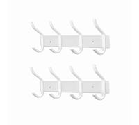 MEIJO Coat Hooks Wall Mounted, Coat Rack Wall Mounted Stainless Steel with 4 Hooks Heavy Duty Coat Hooks for Door, Bedroom, Bathroom, Kitchen(White, 4 Hooks, 2Pack)