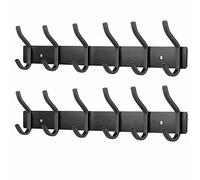 MEIJO Coat Hooks Wall Mounted, Coat Rack Wall Mounted Stainless Steel with 6 Hooks Heavy Duty Coat Hooks for Door, Bedroom, Bathroom, Kitchen(Balck, 6 Hooks, 2Pack)