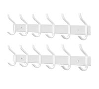 MEIJO Coat Hooks Wall Mounted, Coat Rack Wall Mounted Stainless Steel with 6 Hooks Heavy Duty Coat Hooks for Door, Bedroom, Bathroom, Kitchen(White, 6 Hooks, 2Pack)