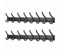 MEIJO Coat Hooks Wall Mounted, Coat Rack Wall Mounted Stainless Steel with 8 Hooks Heavy Duty Coat Hooks for Door, Bedroom, Bathroom, Kitchen(Balck, 8 Hooks, 2Pack)