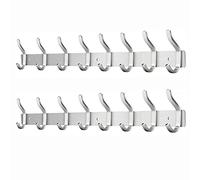 MEIJO Coat Hooks Wall Mounted, Coat Rack Wall Mounted Stainless Steel with 8 Hooks Heavy Duty Coat Hooks for Door, Bedroom, Bathroom, Kitchen(Silver, 8 Hooks, 2Pack)
