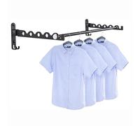 MEIJO Wall-Mounted Clothes Rack Black, Foldable Wall Mounted Clothes Rail, 90° Rotation Heavy Duty Wall Clothing Drying Rack Wall Coat Rack for Bathroom, Bedroom, Hotel, Laundry Room,2 PCS + Rod