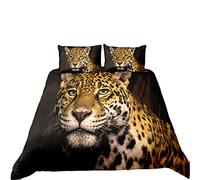 Meiju 2/3 Piece Bedding Duvet Cover Set for Single Double King Size, 3D Cheetah Print Bedding Set Soft Microfibre Duvet Sets With Zipper Quilt Cover + Pillowcases (Yellow cheetah,200x200cm)