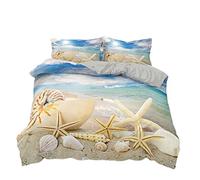 Meiju 2/3 Piece Bedding Duvet Cover Set for Single Double King Size, 3D Ocean Landscape Bedding Set Soft Microfibre Duvet Sets With Zipper Quilt Cover + Pillowcases (Summer ocean,135x210cm)