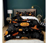 Meiju 3D Bedding Set Duvet Cover Set 3 Piece, Halloween Printed Microfibre Bed Set with Quilt Cover with Zipper & Pillowcases 50x75cm for Single Double Super King Bed (Evil pumpkin,200x200cm)