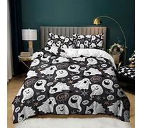 Meiju 3D Bedding Set Duvet Cover Set 3 Piece, Halloween Printed Microfibre Bed Set with Quilt Cover with Zipper & Pillowcases 50x75cm for Single Double Super King Bed (Gray Ghost,260x230cm)
