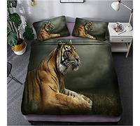 Meiju 3D Bedding Set for Single Double Super King Duvet Cover Set 3 Piece, Lion Tiger Printed Microfibre Bed Set with Quilt Cover with Zipper & Pillowcases 50x75cm (Dark mist,135x200cm)