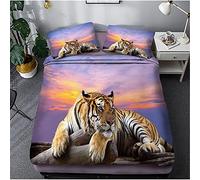 Meiju 3D Bedding Set for Single Double Super King Duvet Cover Set 3 Piece, Lion Tiger Printed Microfibre Bed Set with Quilt Cover with Zipper & Pillowcases 50x75cm (Pink clouds Tiger,260x230cm)