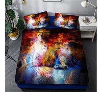 Meiju 3D Bedding Set for Single Double Super King Duvet Cover Set 3 Piece, Lion Tiger Printed Microfibre Bed Set with Quilt Cover with Zipper & Pillowcases 50x75cm (Red universe,135x200cm)