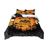 Meiju Duvet Cover Set 3 Piece for Single Double Super King Size Bed, 3D Halloween Printed Bedding Set Microfibre Bed Set with Quilt Case and Pillowcases 50x75cm (Happy halloween,180x220cm)