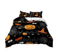 Meiju Duvet Cover Set 3 Piece for Single Double Super King Size Bed, 3D Halloween Printed Bedding Set Microfibre Bed Set with Quilt Case and Pillowcases 50x75cm (Witch hat,200x200cm)