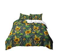 Meiju Duvet Cover Set 3 Piece for Single Double Super King Size Bed, 3D Pastoral Style Printed Bedding Set Microfibre Bed Set with Quilt Case and Pillowcases 50x75cm (Sunflower 5,200x200cm)