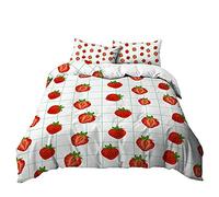 Meiju Duvet Cover Set 3 Piece for Single Double Super King Size Bed, 3D Sweet Strawberry Printed Bedding Set Microfibre Bed Set with Quilt Case and Pillowcases 50x75cm (135x200cm,Lattice B)