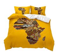 Meiju Duvet Cover Set 3 Piece for Single Double Super King Size Bed, 3D Traditional African Print Bedding Set Microfibre Bed Set with Quilt Case and Pillowcases 50x75cm (Art,180x220cm)