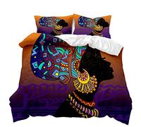 Meiju Duvet Cover Set 3 Piece for Single Double Super King Size Bed, 3D Traditional African Print Bedding Set Microfibre Bed Set with Quilt Case and Pillowcases 50x75cm (Purple totem,200x200cm)