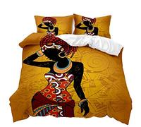 Meiju Duvet Cover Set 3 Piece for Single Double Super King Size Bed, 3D Traditional African Print Bedding Set Microfibre Bed Set with Quilt Case and Pillowcases 50x75cm (Vintage golden,260x230cm)