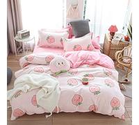 Meiju Duvet Cover Set 3 Pieces, Single Quilt Cover & Pillowcases of Peach Fruit Print Microfibre Kawaii Pale Pink Reversible Breathable Bedding Set Zip Design(Cute Peaches,135x200cm)