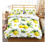 Meiju Duvet Cover Set 3D Lemon Print Effect 3 Pieces Bedding Set with Zipper Closure Quilt Cover and Pillow Case - Fashion Bedding Set Microfiber Soft Skin-Friendly (Yellow Lemon,135x200cm)