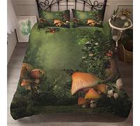 Meiju Duvet Cover Set 3D Mushroom Bedding Duvet Cover with Pillowcases for Double King Single Bed Microfiber 3pcs Boys Girls Bedroom Duvet Set (200x200cm, Forest Mushroom)