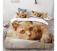Meiju Duvet Cover Set Bedding Duvet Cover with Pillowcases for Double King Single Bed Microfiber Bedroom Duvet Set 3D Pet Print (140x200cm (2pcs),Orange cat)