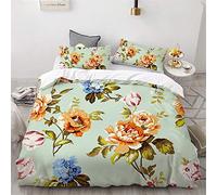 Meiju Duvet Cover Set Bedding Duvet Cover with Pillowcases for Double King Single Bed Microfiber Bedroom Duvet Set 3D Nordic Print (180x210cm,peony)