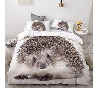 Meiju Duvet Cover Set Bedding Duvet Cover with Pillowcases for Double King Single Bed Microfiber Bedroom Duvet Set 3D Pet Print (180x210cm,Hedgehog)
